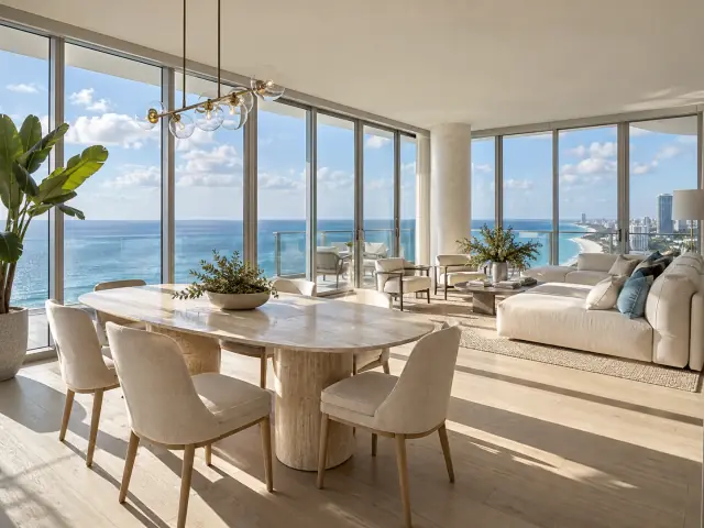AI-generated visualization of a sunlit South Florida residence with panoramic ocean views